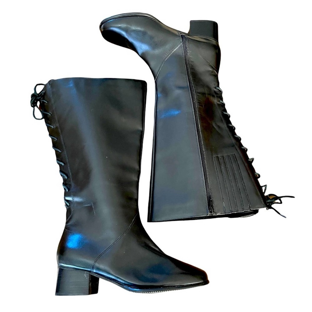 David Tate Leather Formula 18” Womens Black Side Zip Tall Boots Size 11WW